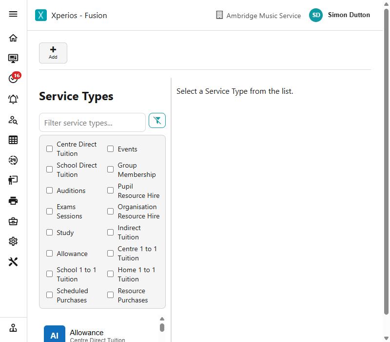 The More filters panel open on Service Types, showing tick boxes for each service type category