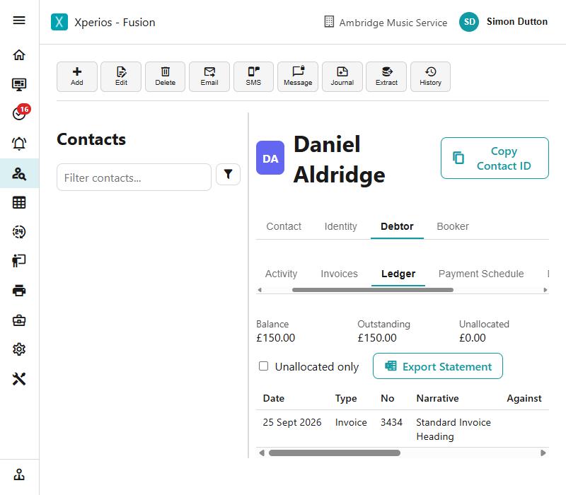 A payer's Debtor tab showing the Ledger, with the Payment Schedule tab beside it